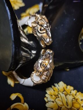 Vintage Donald Stannard Ram Head Bracelet with Cream Enamel Band